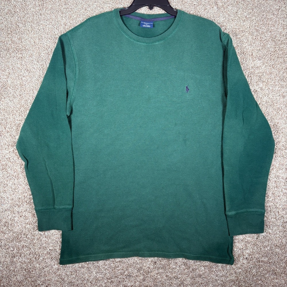 Polo Ralph Lauren Mens 2XL Green Waffle Knit Sleepwear Long Sleeve Shirt Cotton